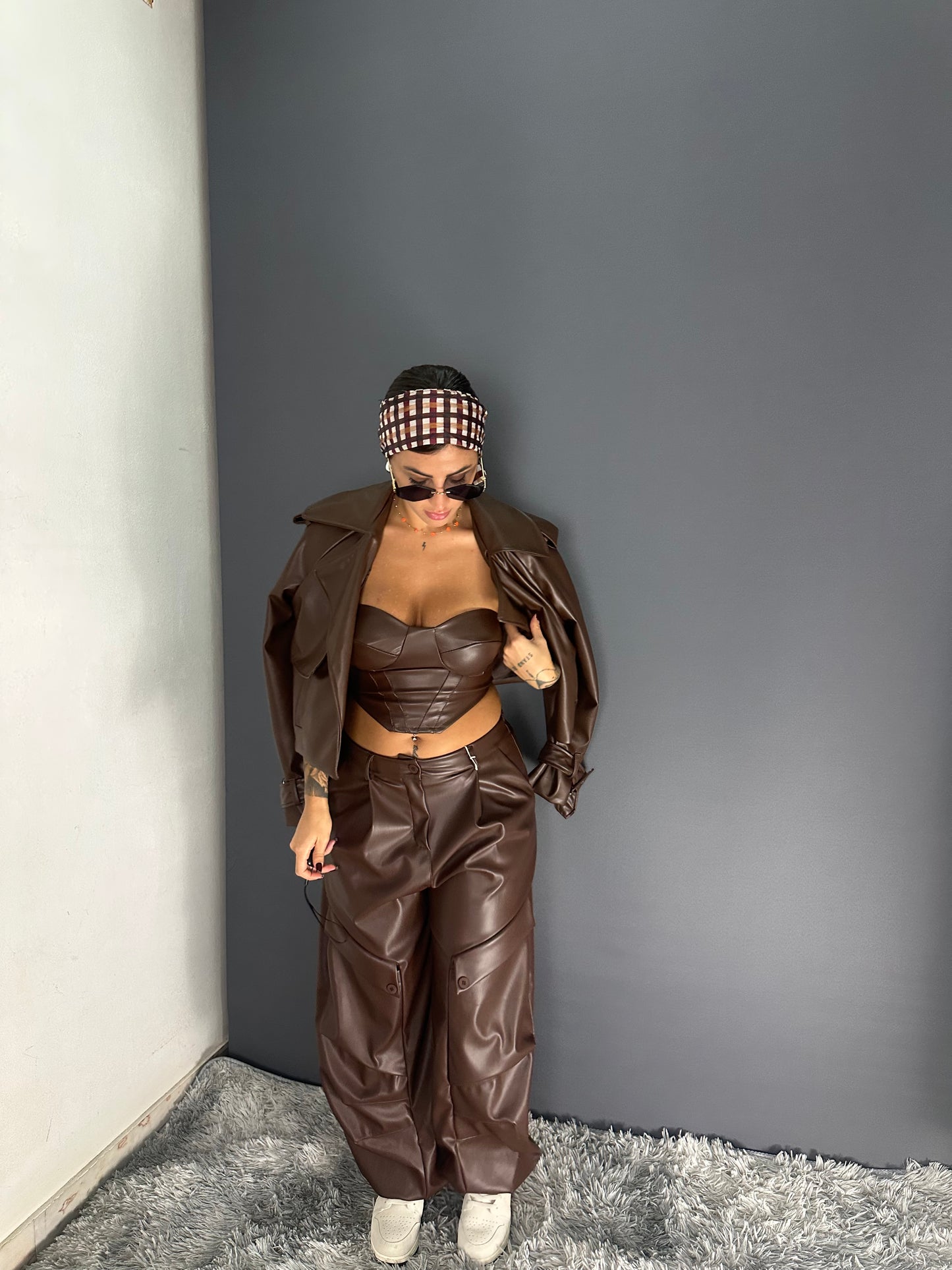 Pantalone cargo lether