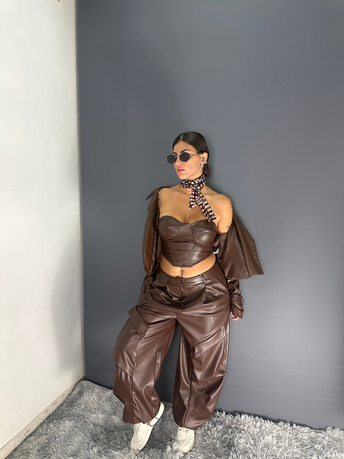 Pantalone cargo lether