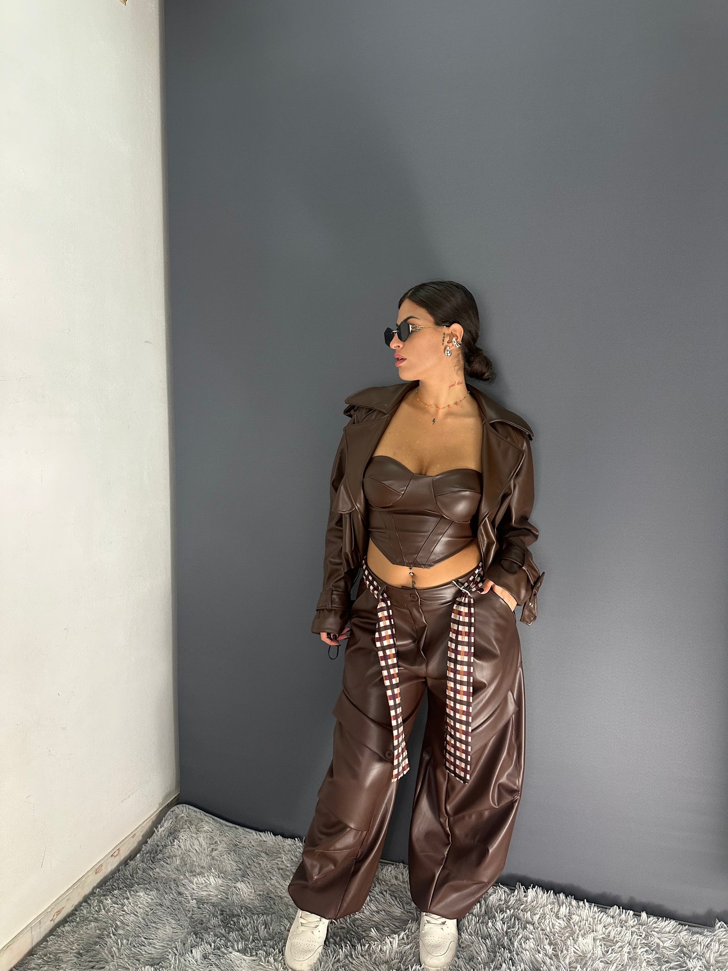 Pantalone cargo lether