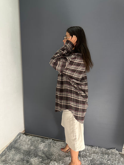 Camicia debora con colletto in pelle