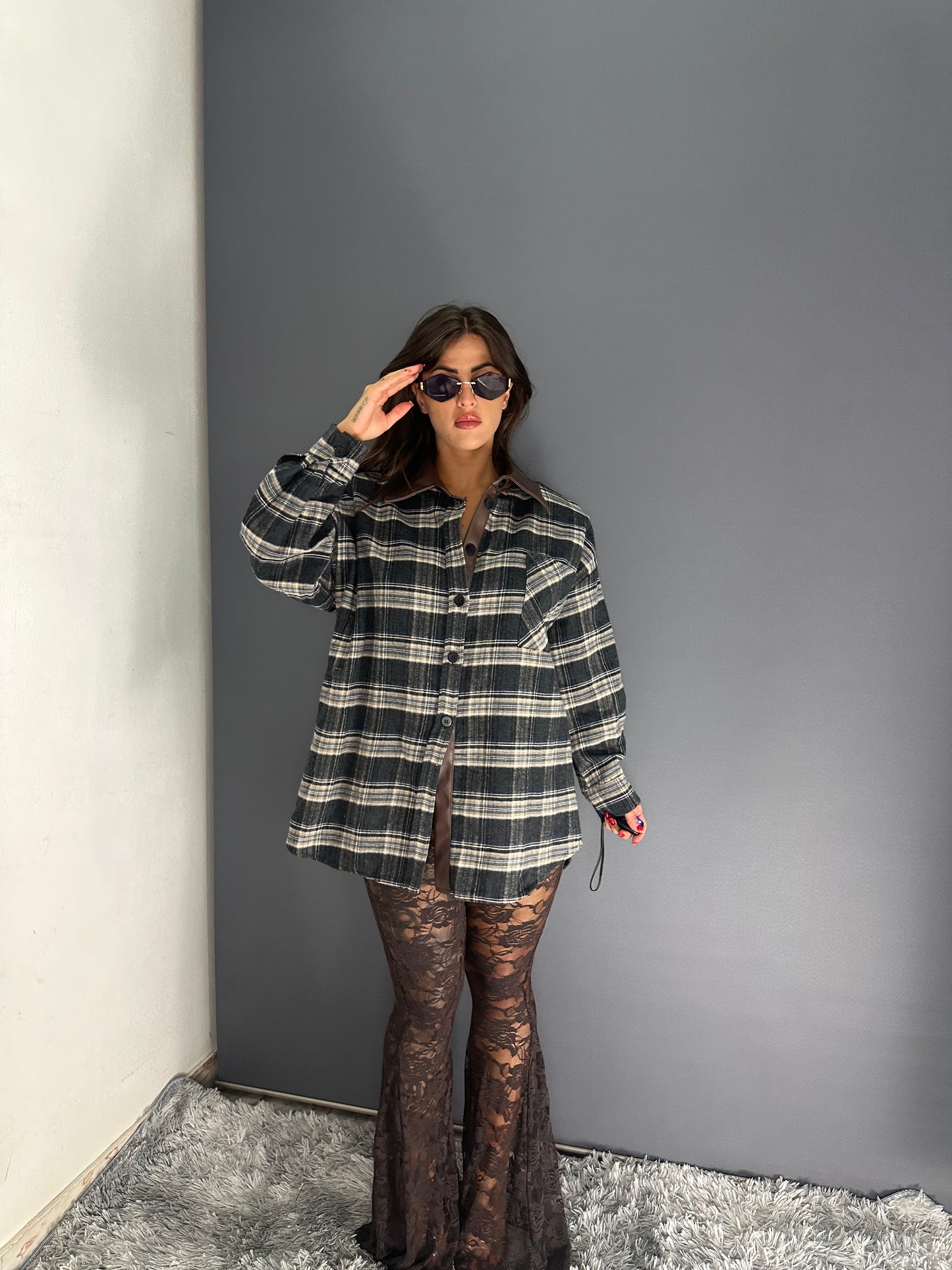 Camicia debora con colletto in pelle