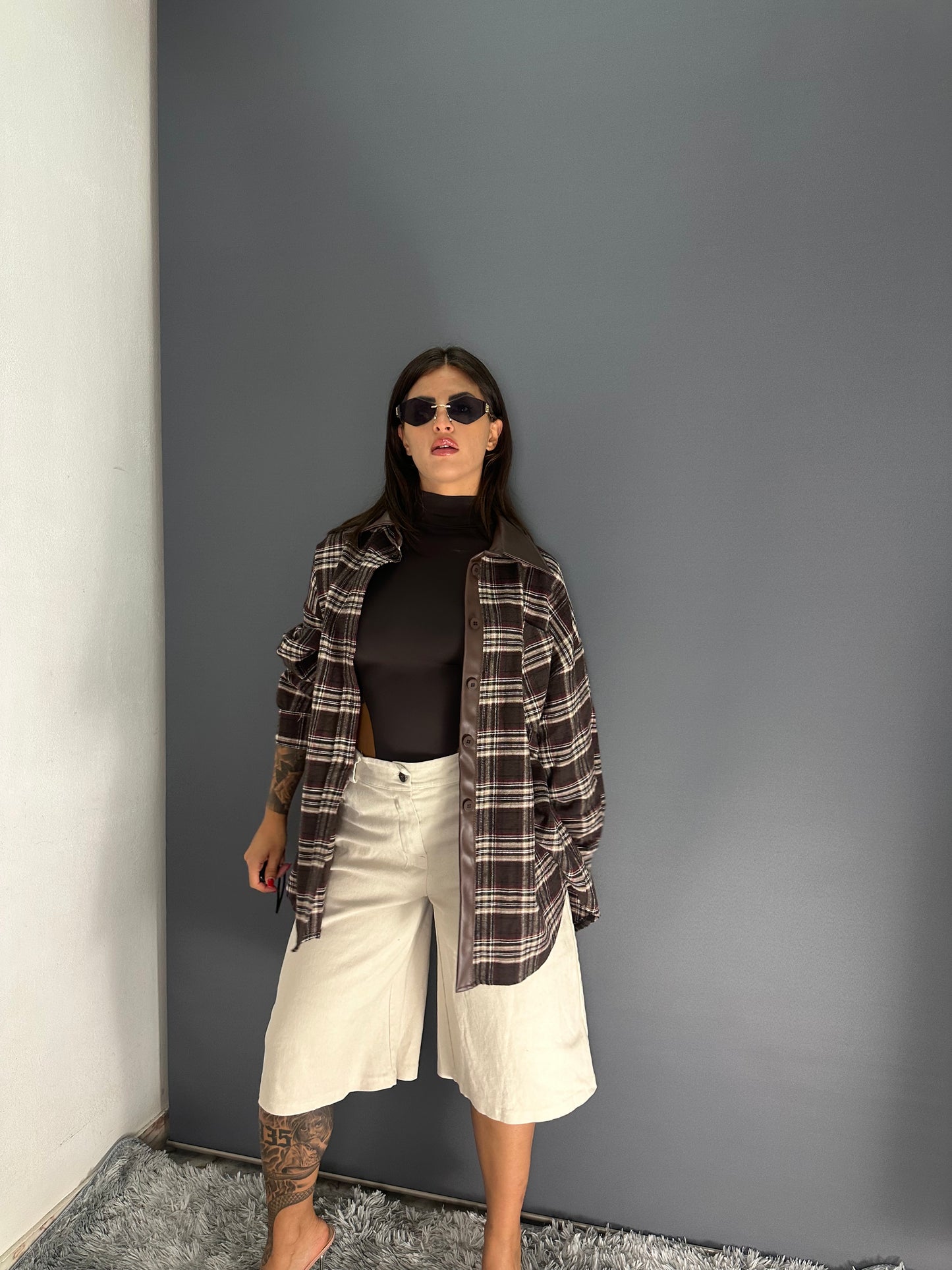 Camicia debora con colletto in pelle