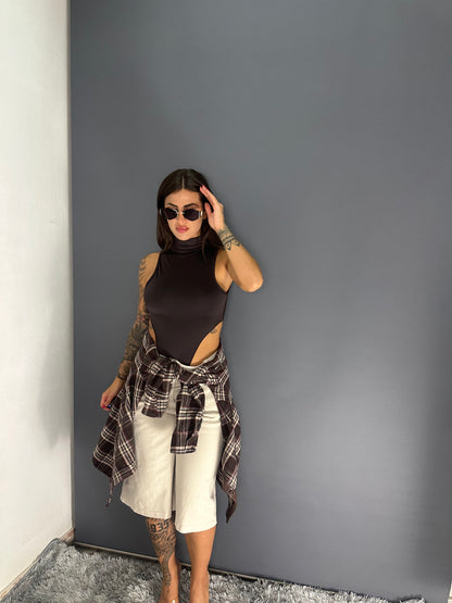 Camicia debora con colletto in pelle