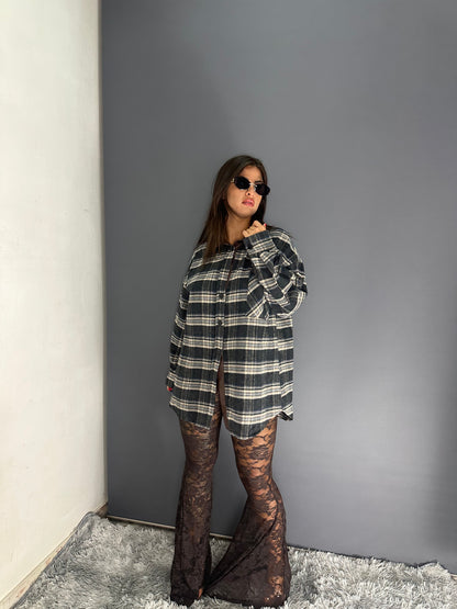 Camicia debora con colletto in pelle